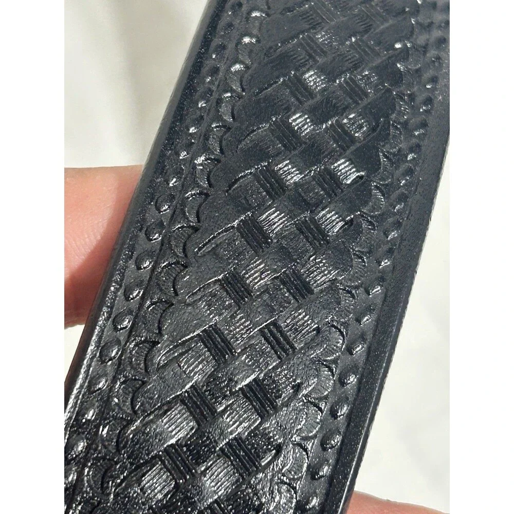 GENUINE Rattle Snake Buckle with Black Leather Belt Size 36 Mens Western boot